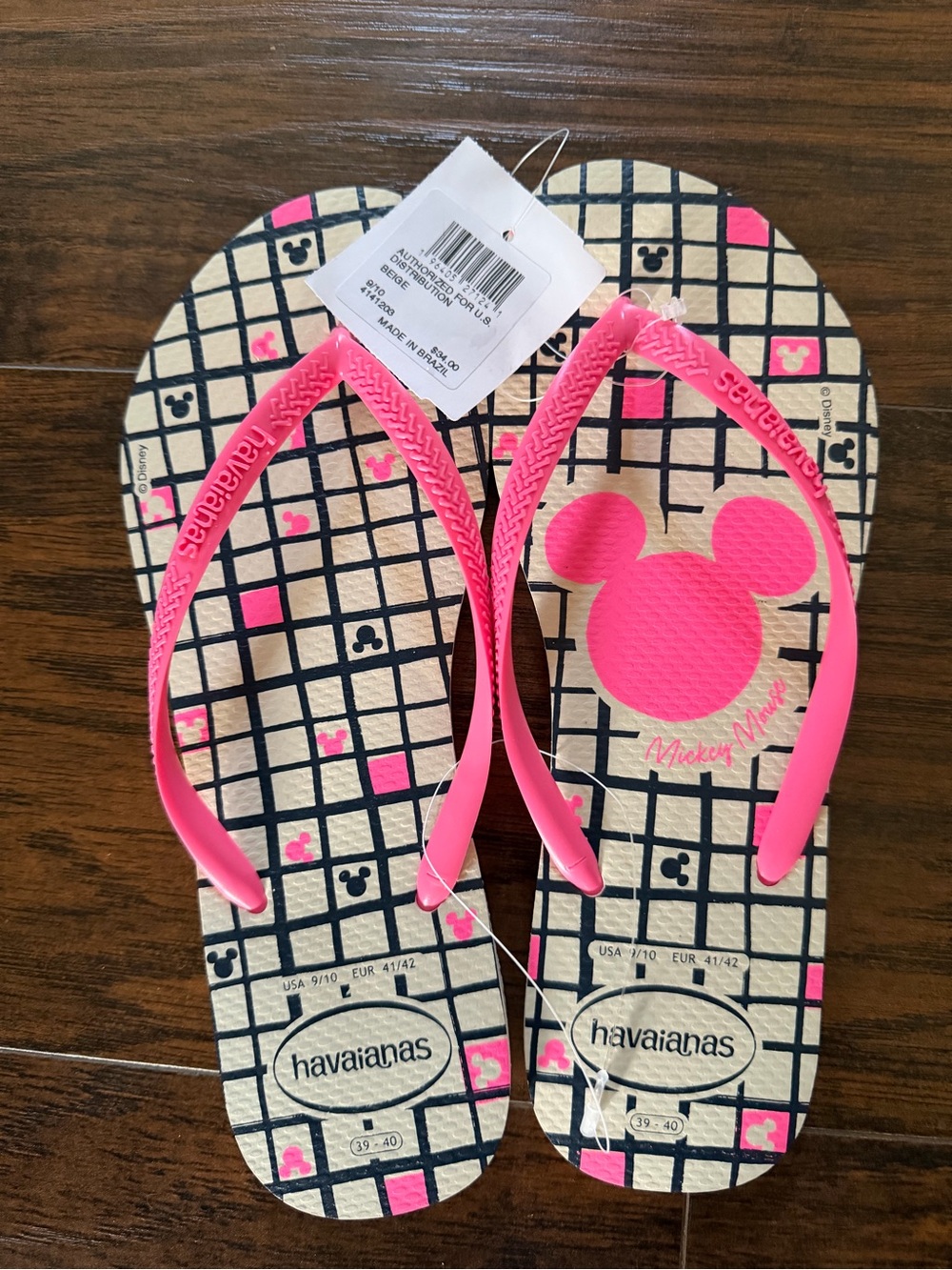 Havaianas Pink Mickey Mouse Grid Print Flip Flops